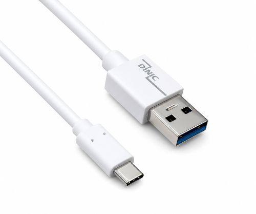 USB 3.1 kaabel tüüp C - 3.0 A andme- ja laadimiskaabel, 5Gbps, 3A laadimine, valge, DINIC karp koos Euro-auguga, 2m